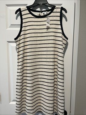J. Crew Black & Cream Sleeveless Striped Knit Tunic